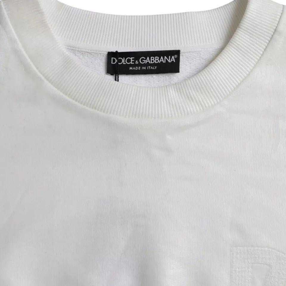 Dolce & Gabbana White Cotton Crew Neck Sweatshirt Sweater Dolce & Gabbana Light Gray