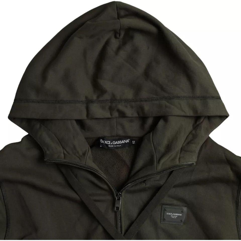 Dolce & Gabbana Army Green Logo Hooded Full Zip Sweater Dolce & Gabbana Dark Slate Gray