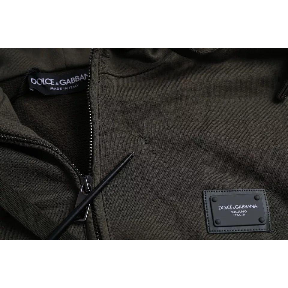 Dolce & Gabbana Army Green Logo Hooded Full Zip Sweater Dolce & Gabbana Dark Slate Gray