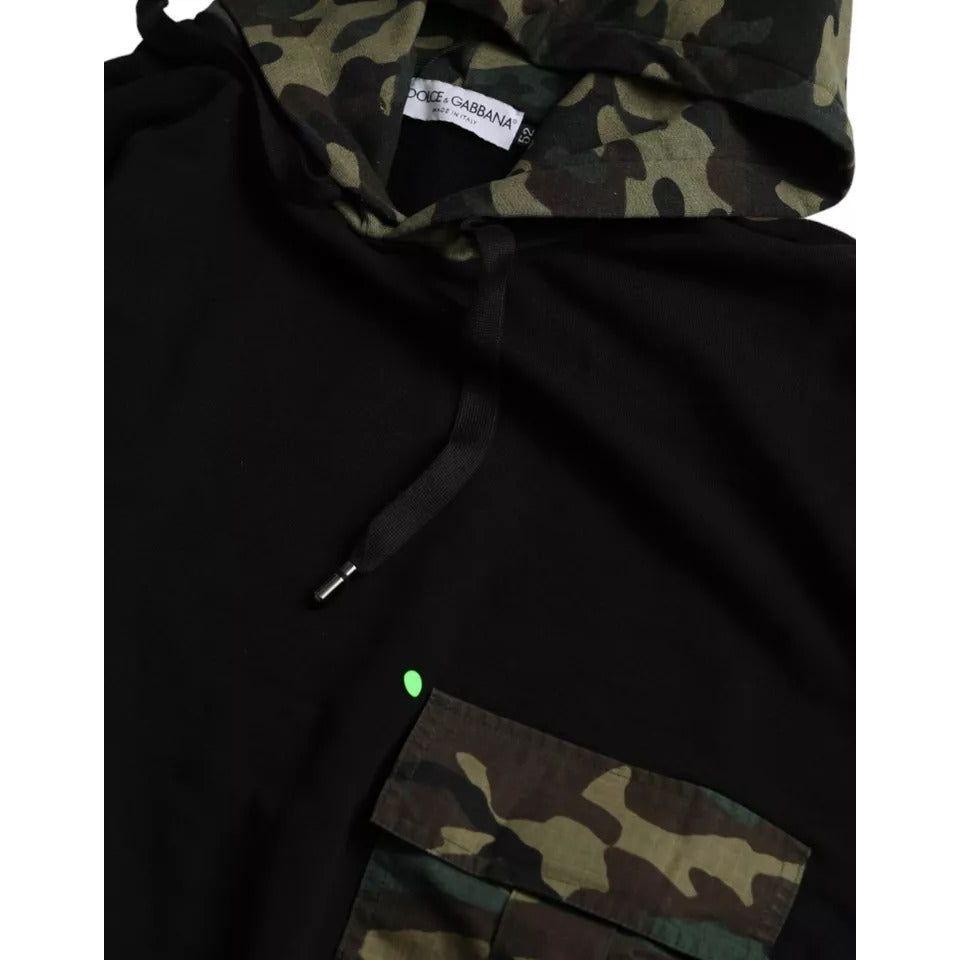 Dolce & Gabbana Black Camouflage Hooded Sweatshirt Sweater Dolce & Gabbana Black
