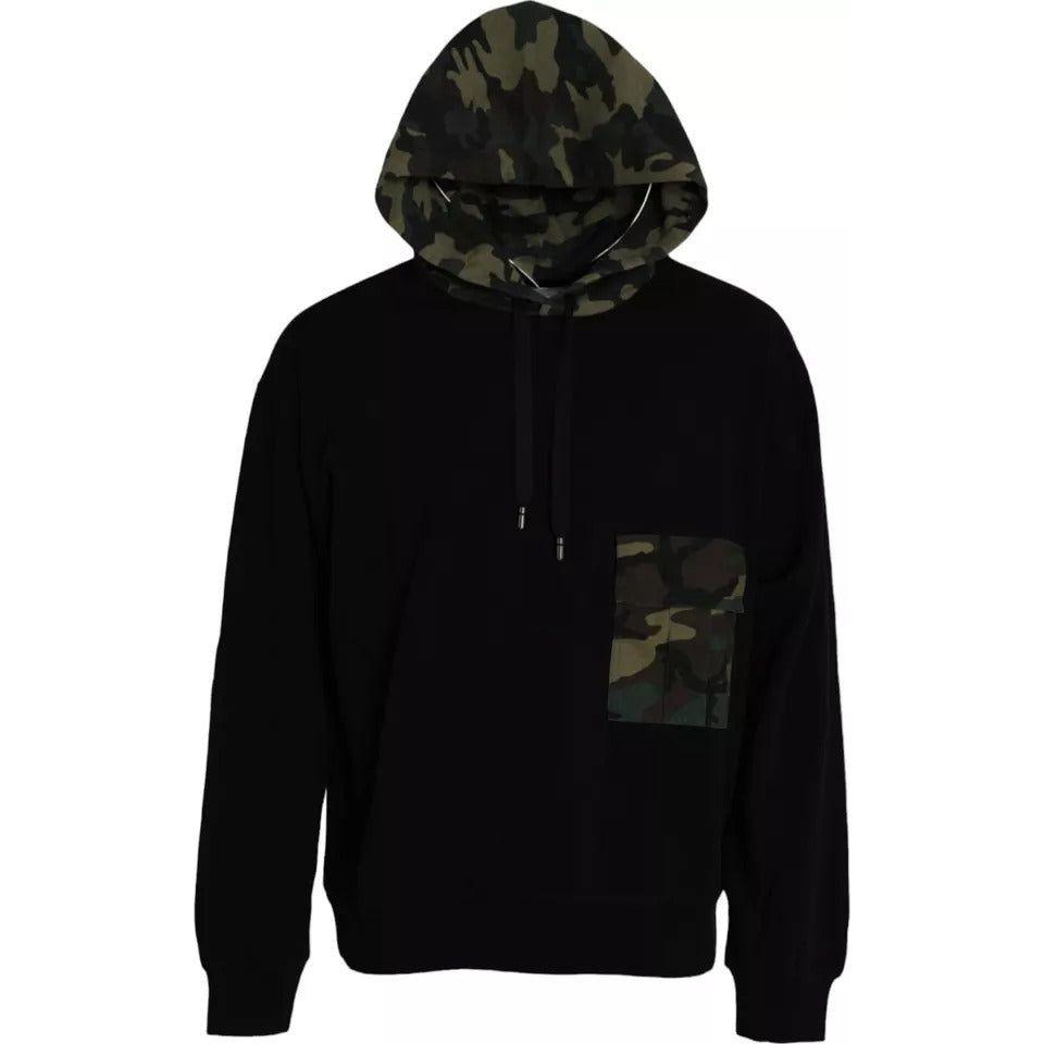 Dolce & Gabbana Black Camouflage Hooded Sweatshirt Sweater Dolce & Gabbana Black