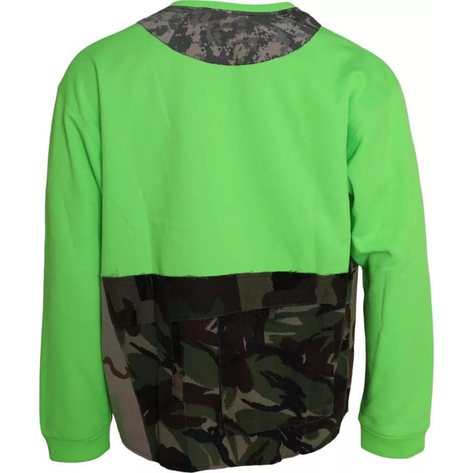 Dolce & Gabbana Green Patchwork Heart Crew Neck Pullover Sweater Dolce & Gabbana Medium Sea Green