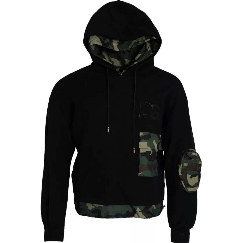 Dolce & Gabbana Black Camouflage Hooded Sweatshirt Sweater Dolce & Gabbana Black