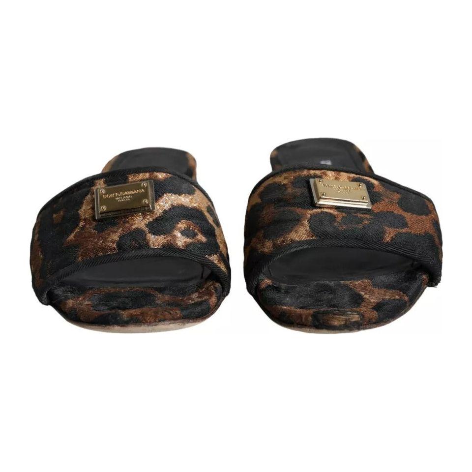Dolce & Gabbana Brown Leopard Logo Slides Flats Sandals Shoes Dolce & Gabbana Dark Slate Gray