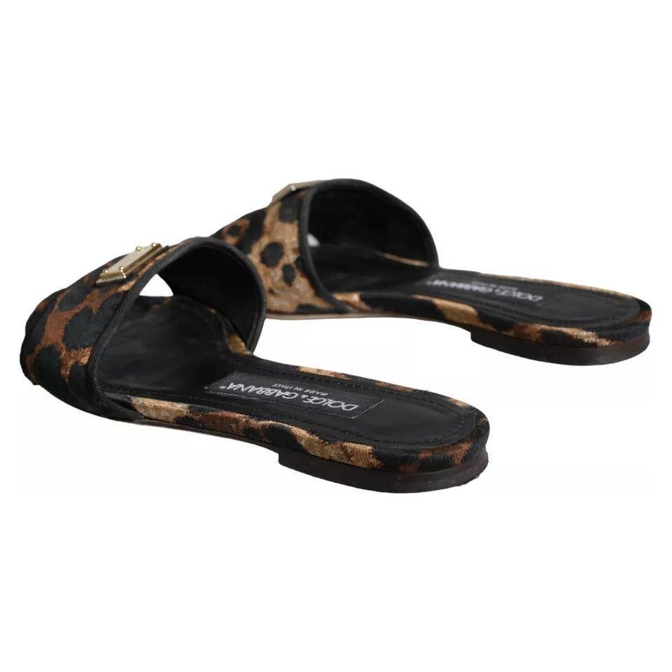 Dolce & Gabbana Brown Leopard Logo Slides Flats Sandals Shoes Dolce & Gabbana Dark Slate Gray