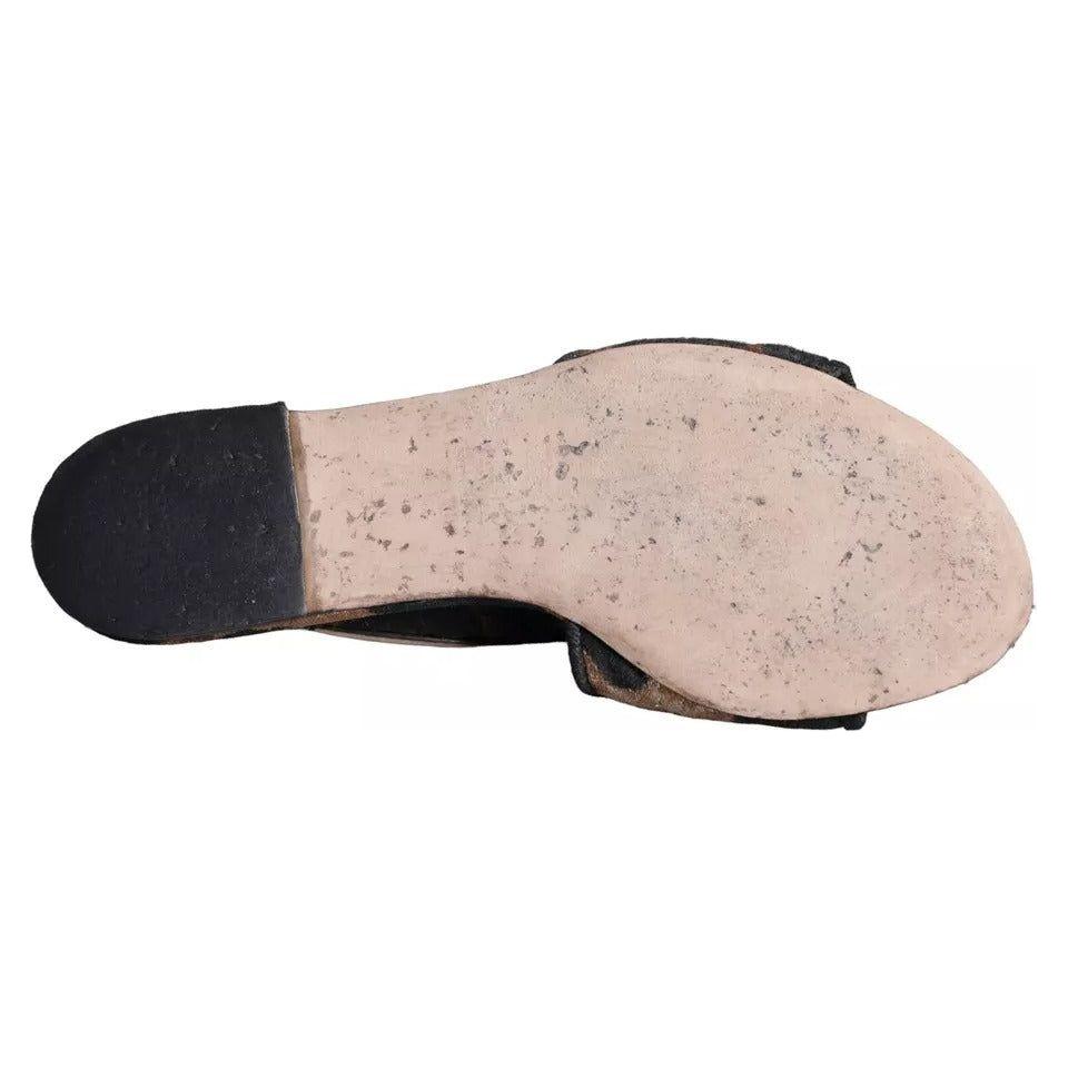 Dolce & Gabbana Brown Leopard Logo Slides Flats Sandals Shoes Dolce & Gabbana Gray