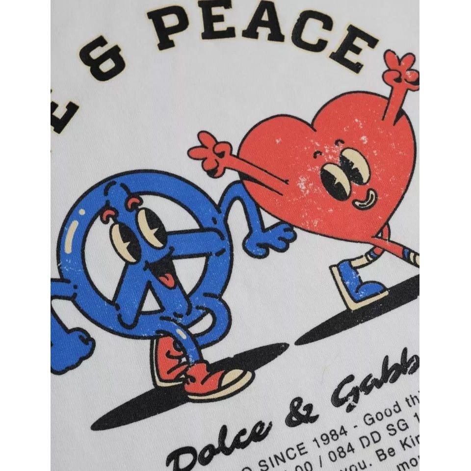 Dolce & Gabbana White Love & Peace Cotton Round Neck T-shirt Dolce & Gabbana Light Gray