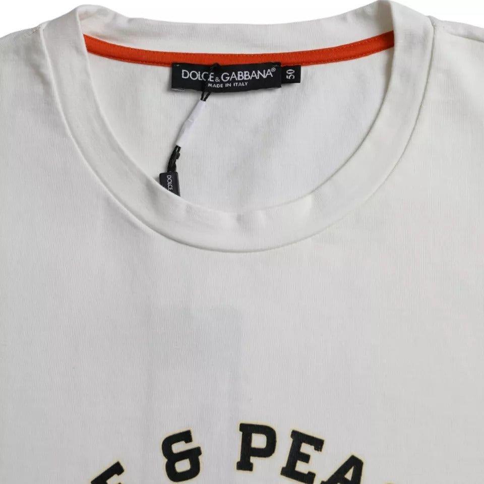 Dolce & Gabbana White Love & Peace Cotton Round Neck T-shirt Dolce & Gabbana Light Gray