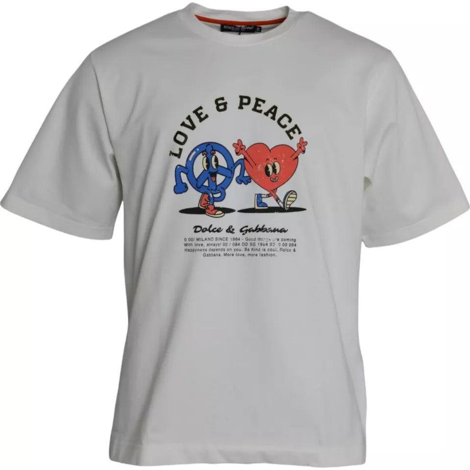 Dolce & Gabbana White Love & Peace Cotton Round Neck T-shirt Dolce & Gabbana Dark Gray