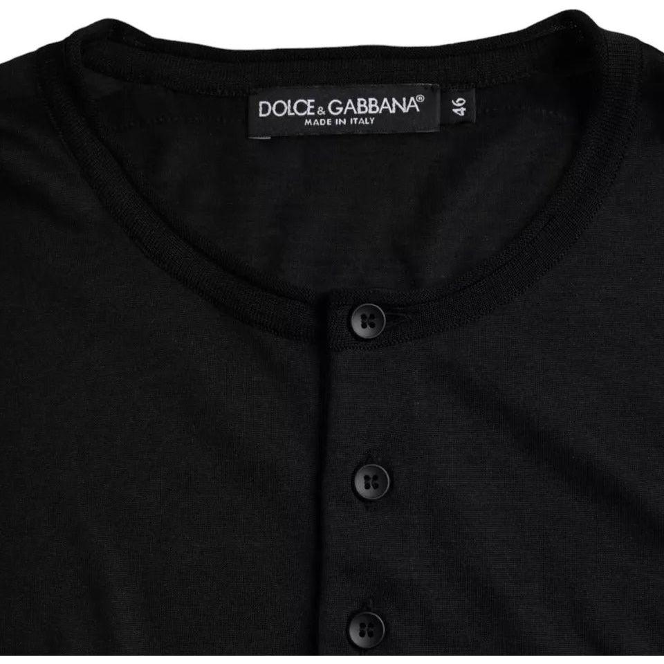 Dolce & Gabbana Black Silk Round Neck Short Sleeve T-shirt Dolce & Gabbana Black