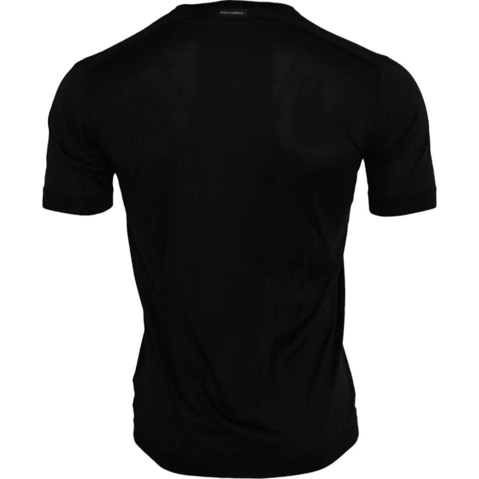 Dolce & Gabbana Black Silk Round Neck Short Sleeve T-shirt Dolce & Gabbana Black