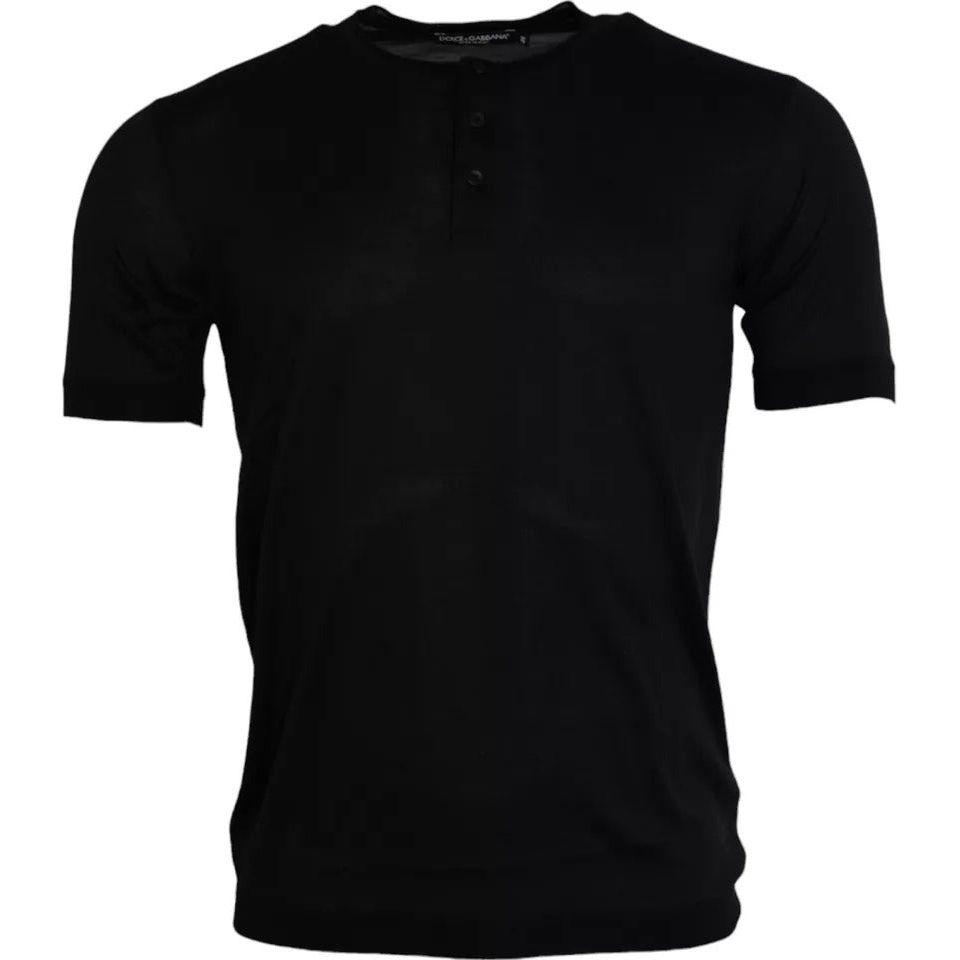 Dolce & Gabbana Black Silk Round Neck Short Sleeve T-shirt Dolce & Gabbana Black
