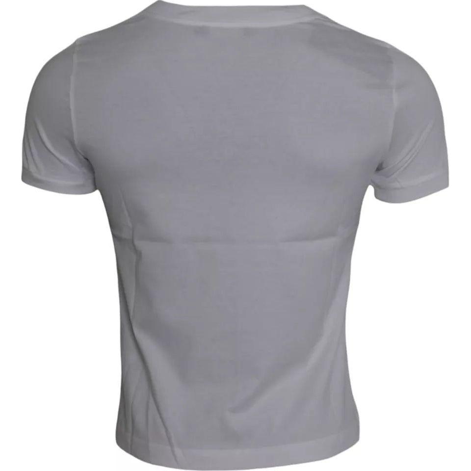 Dolce & Gabbana White Cotton Round Neck Short Sleeve T-shirt Dolce & Gabbana Light Slate Gray