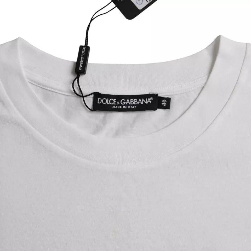 Dolce & Gabbana White Cotton Round Neck Short Sleeve T-shirt Dolce & Gabbana Light Gray