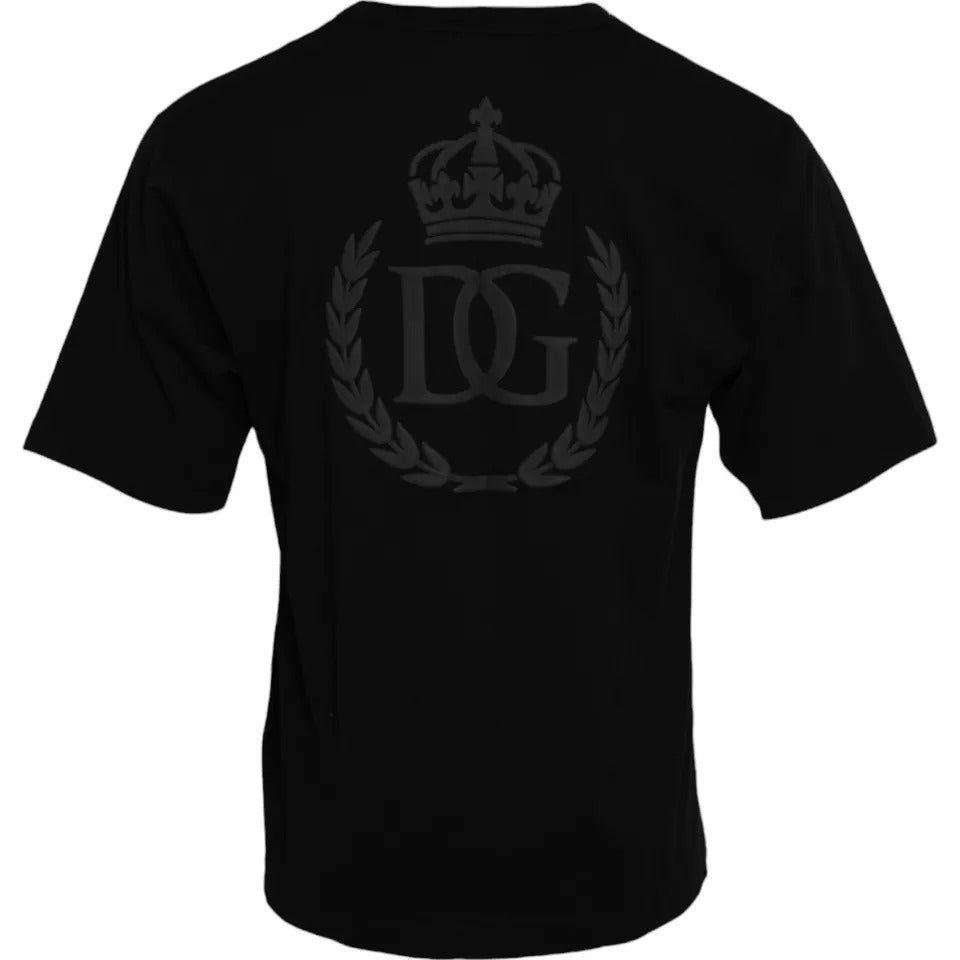 Dolce & Gabbana Black Logo Embossed Cotton Crew Neck T-shirt Dolce & Gabbana Black