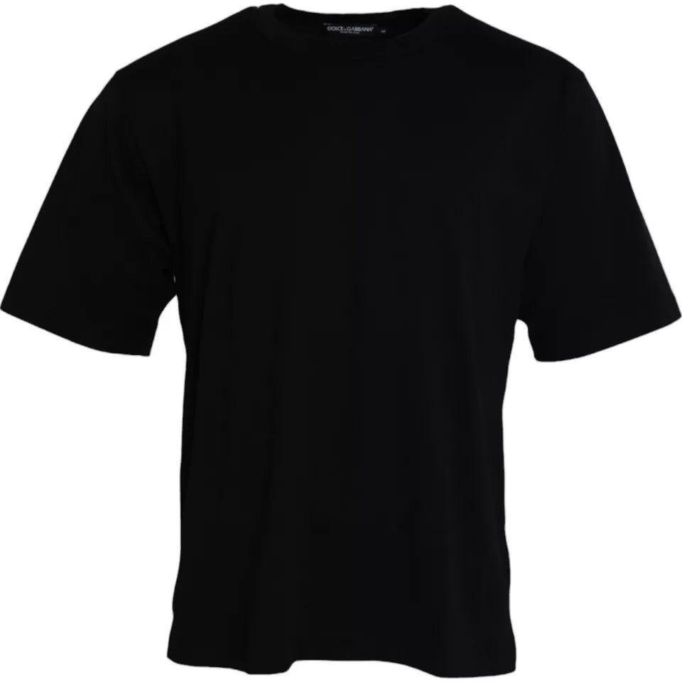 Dolce & Gabbana Black Logo Embossed Cotton Crew Neck T-shirt Dolce & Gabbana Black