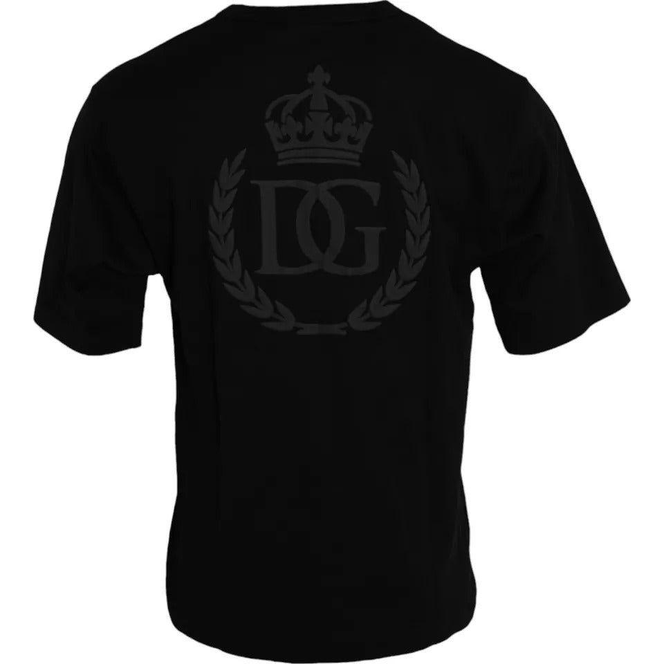 Dolce & Gabbana Black Logo Embossed Cotton Crew Neck T-shirt Dolce & Gabbana Black