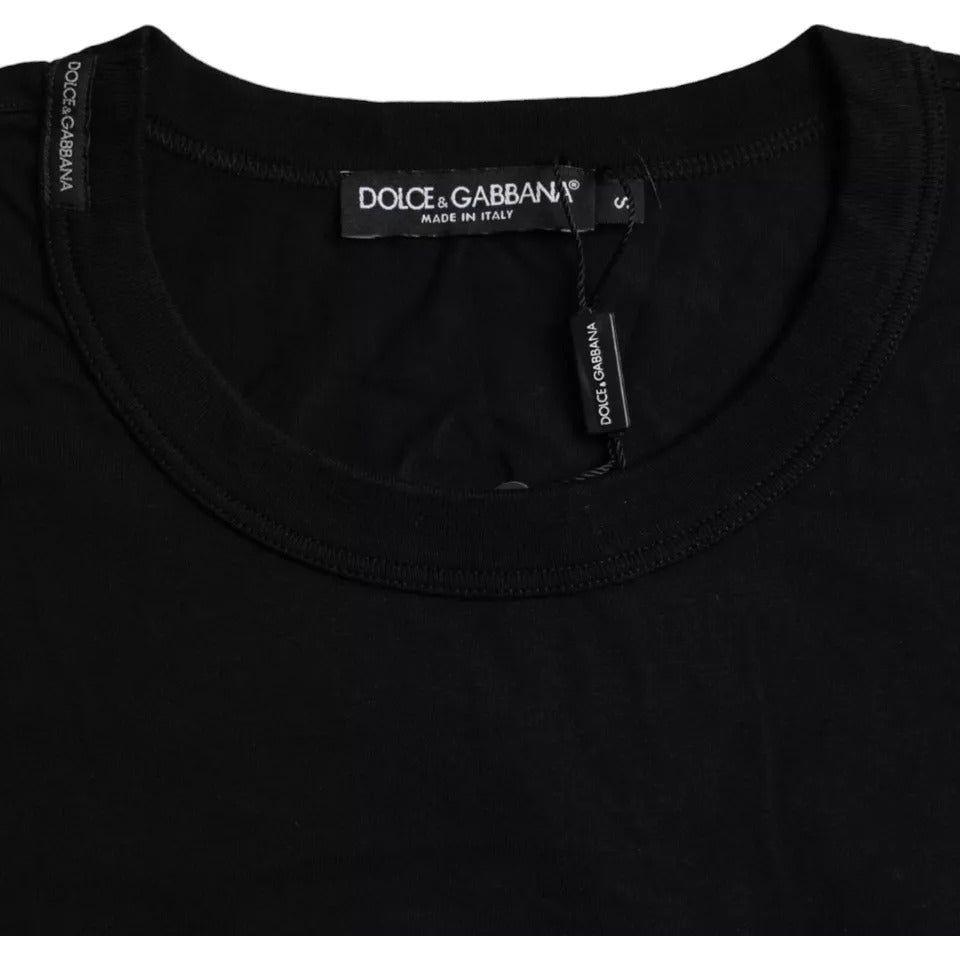 Dolce & Gabbana Black Logo Embossed Cotton Crew Neck T-shirt Dolce & Gabbana Black