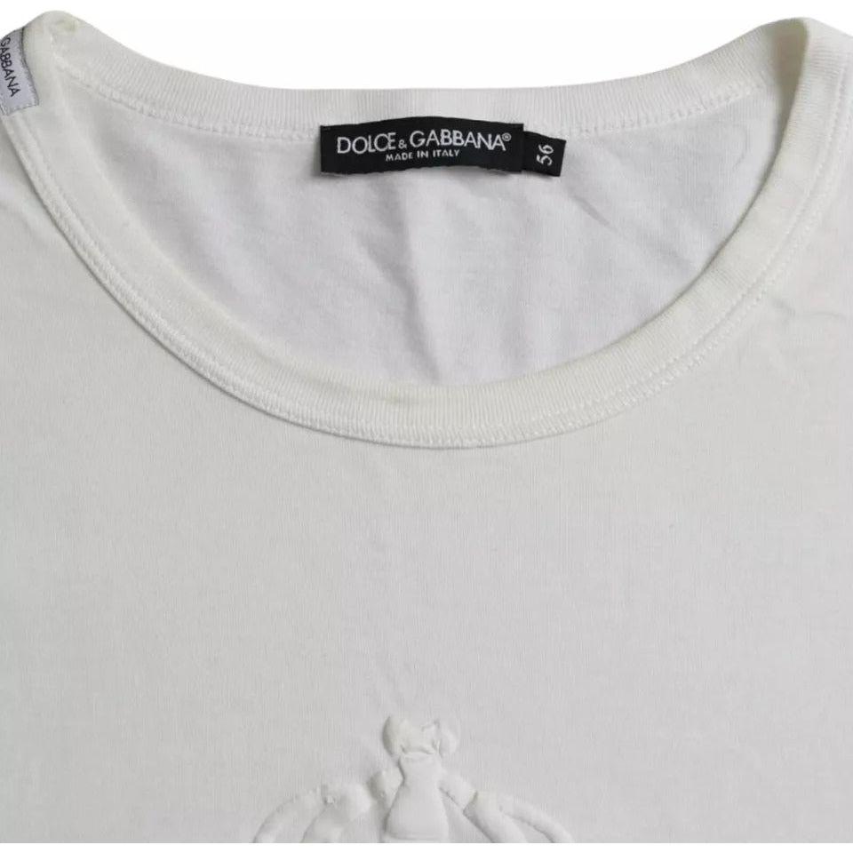 Dolce & Gabbana White Logo Embossed Cotton Crewneck T-shirt Dolce & Gabbana Light Gray