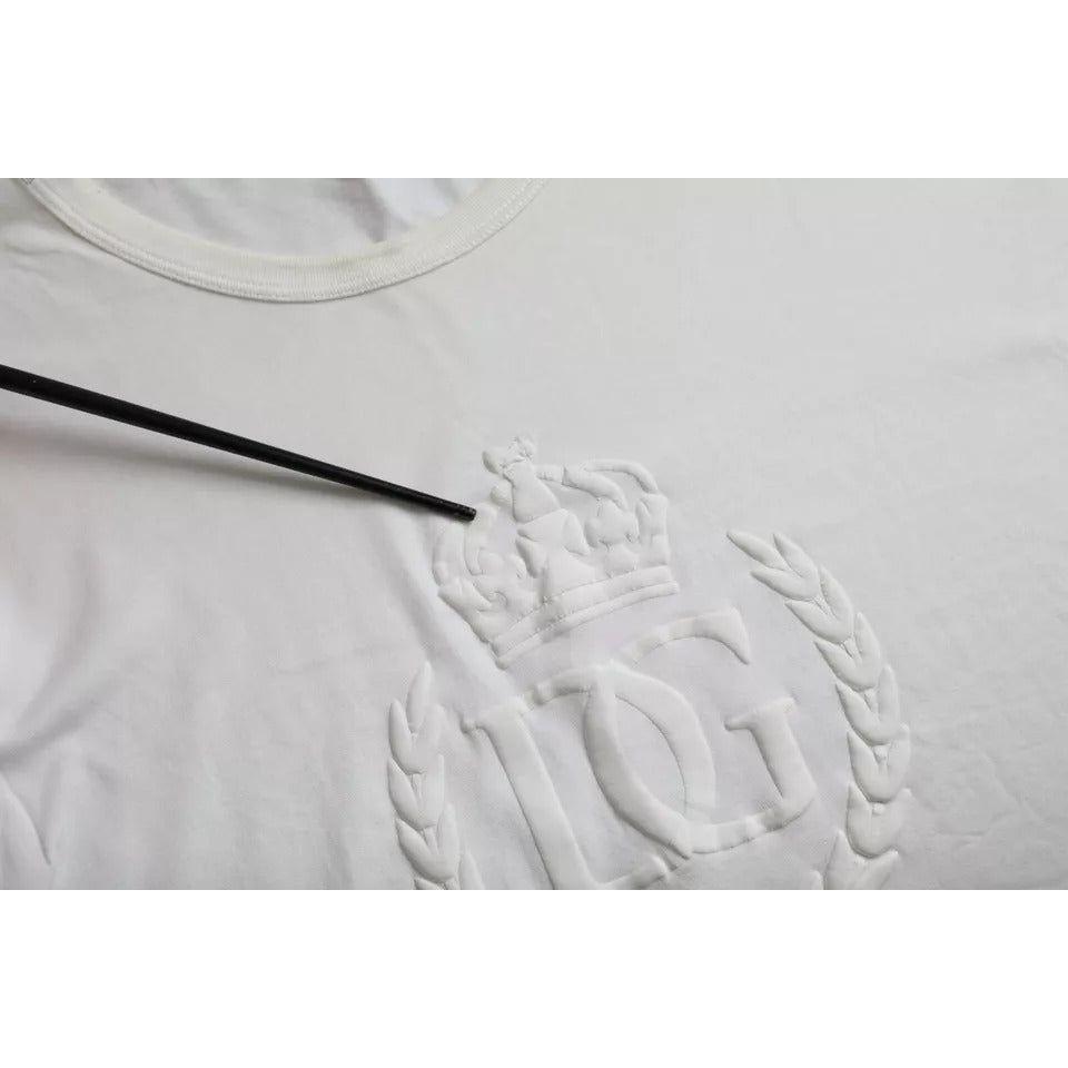 Dolce & Gabbana White Logo Embossed Cotton Crewneck T-shirt Dolce & Gabbana Gray