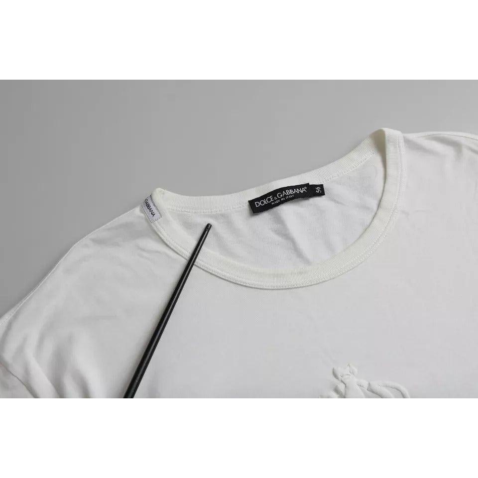 Dolce & Gabbana White Logo Embossed Cotton Crewneck T-shirt Dolce & Gabbana Gray