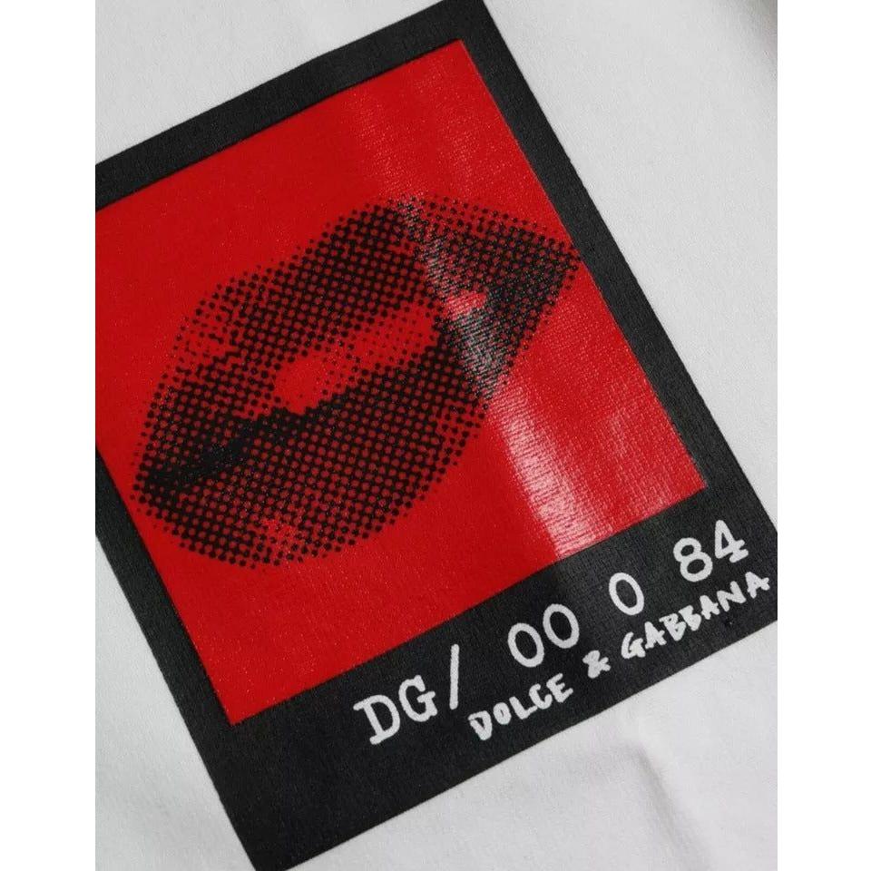 Dolce & Gabbana White Red Lips Print Cotton Men T-shirt Dolce & Gabbana Light Gray