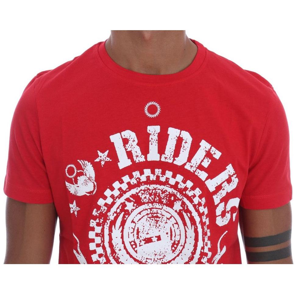 Frankie Morello Chic Red 'RIDERS' Motive Crewneck Tee Frankie Morello Firebrick
