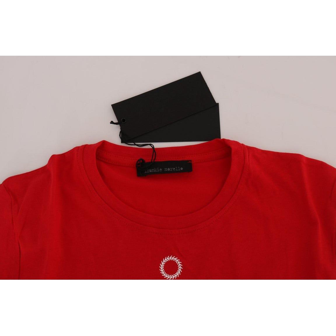 Frankie Morello Chic Red 'RIDERS' Motive Crewneck Tee Frankie Morello Dark Red