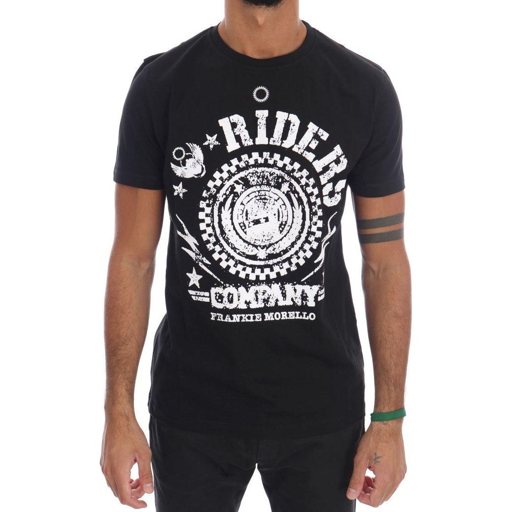 Frankie Morello Chic Black Crewneck Tee with 'RIDERS' Motif Frankie Morello Tan