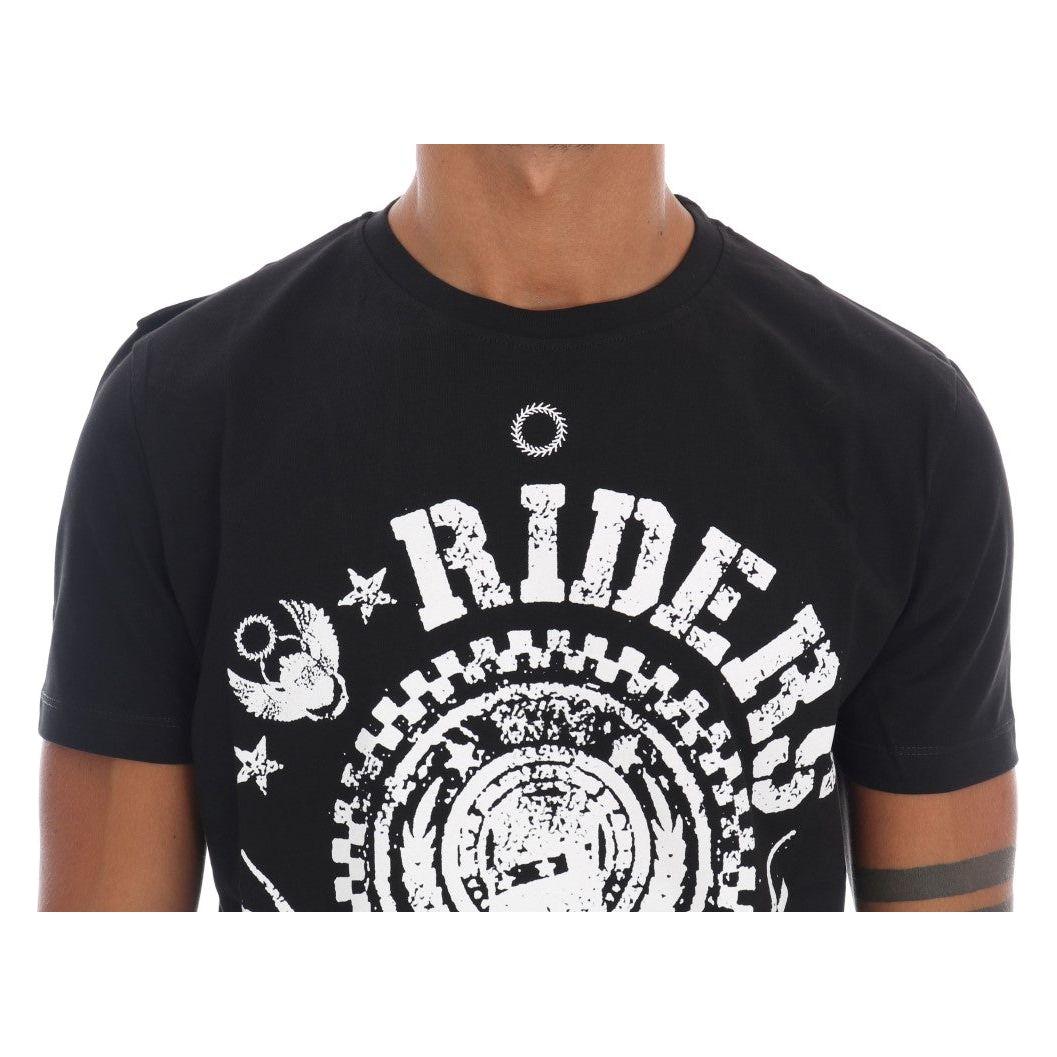 Frankie Morello Chic Black Crewneck Tee with 'RIDERS' Motif Frankie Morello Gray