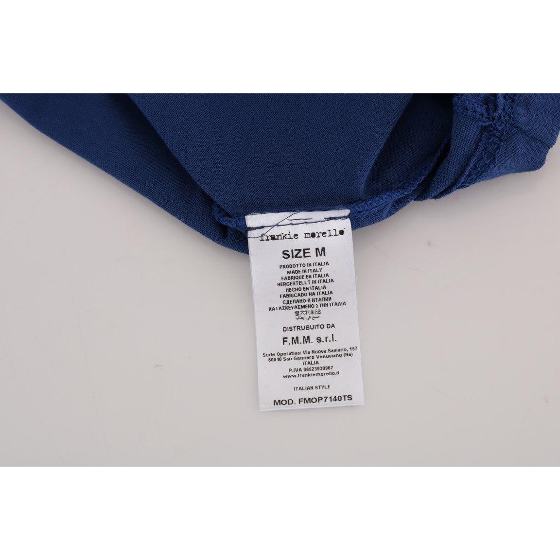 Frankie Morello Stylish Blue Riders Motif Cotton Tee Frankie Morello Gray