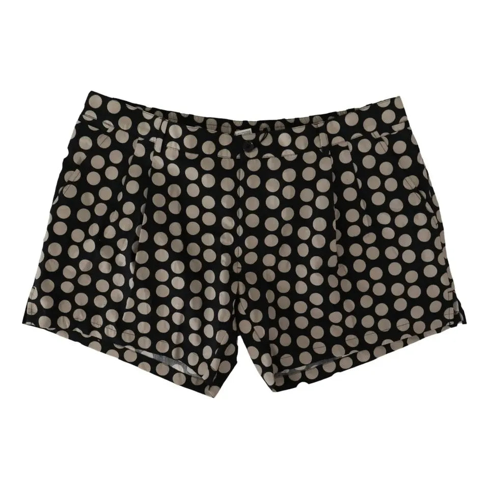 Dolce & Gabbana Black White Polka Dots Cotton Linen Shorts Dolce & Gabbana Dark Gray