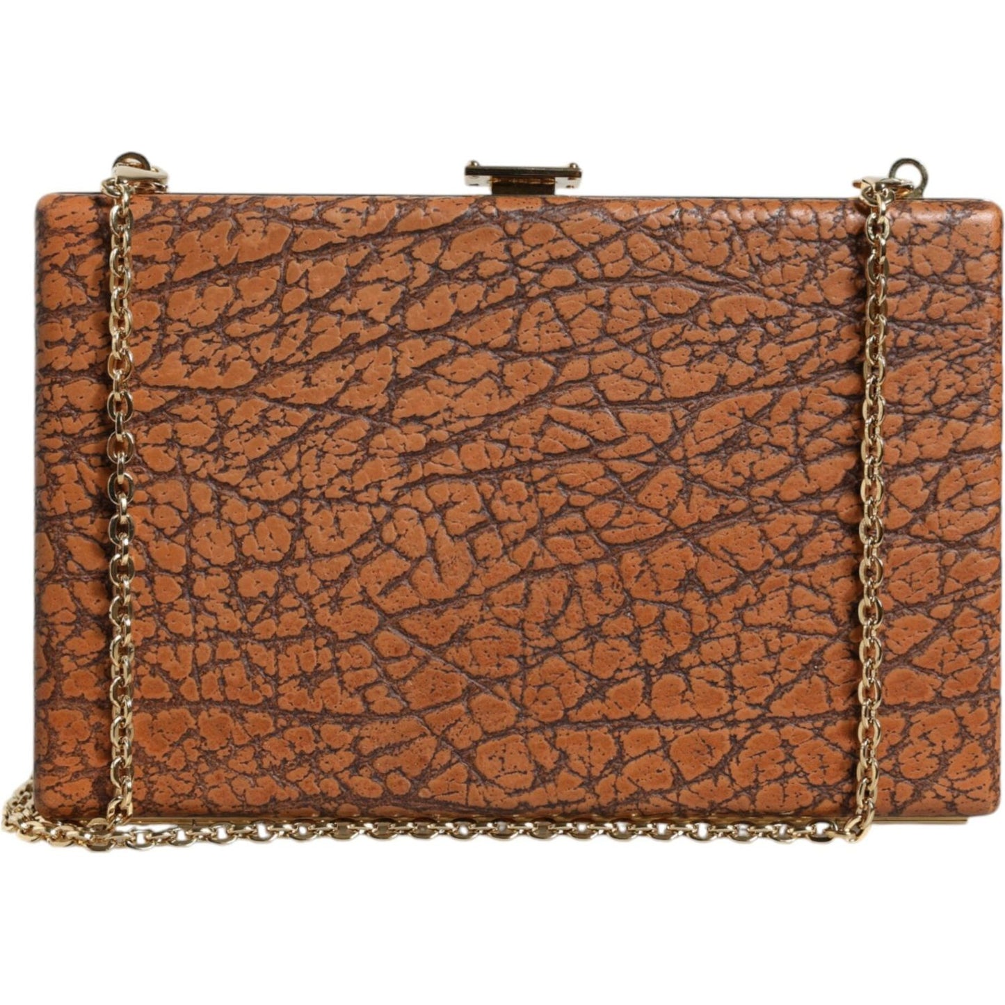 Dolce & Gabbana Brown Leather Gold Frame Clutch Mini Crossbody Bag Dolce & Gabbana Sienna