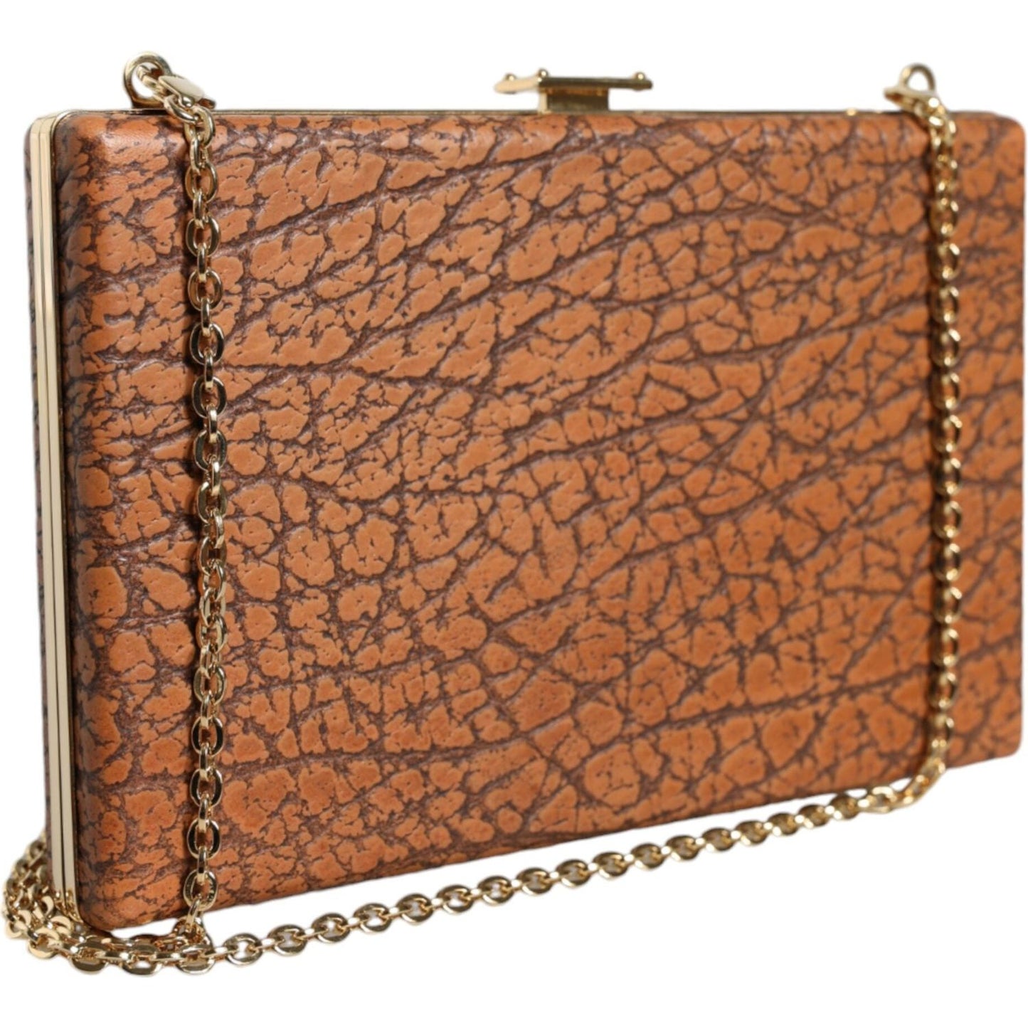 Dolce & Gabbana Brown Leather Gold Frame Clutch Mini Crossbody Bag Dolce & Gabbana Sienna