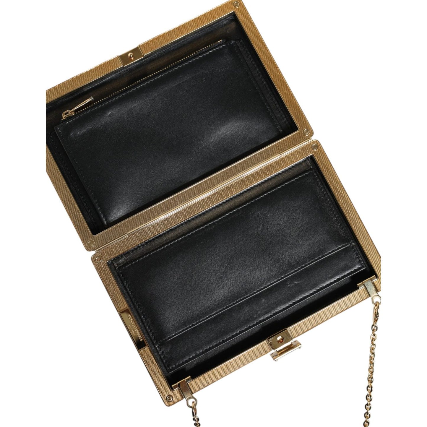 Dolce & Gabbana Brown Leather Gold Frame Clutch Mini Crossbody Bag Dolce & Gabbana Dark Slate Gray
