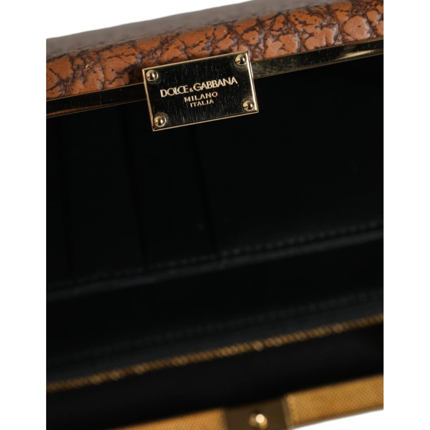 Dolce & Gabbana Brown Leather Gold Frame Clutch Mini Crossbody Bag Dolce & Gabbana Black