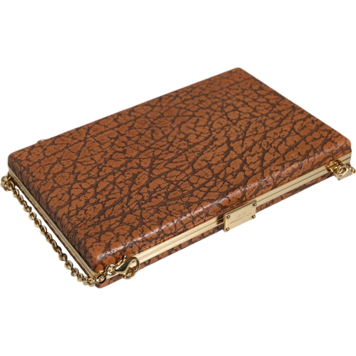 Dolce & Gabbana Brown Leather Gold Frame Clutch Mini Crossbody Bag Dolce & Gabbana Sienna