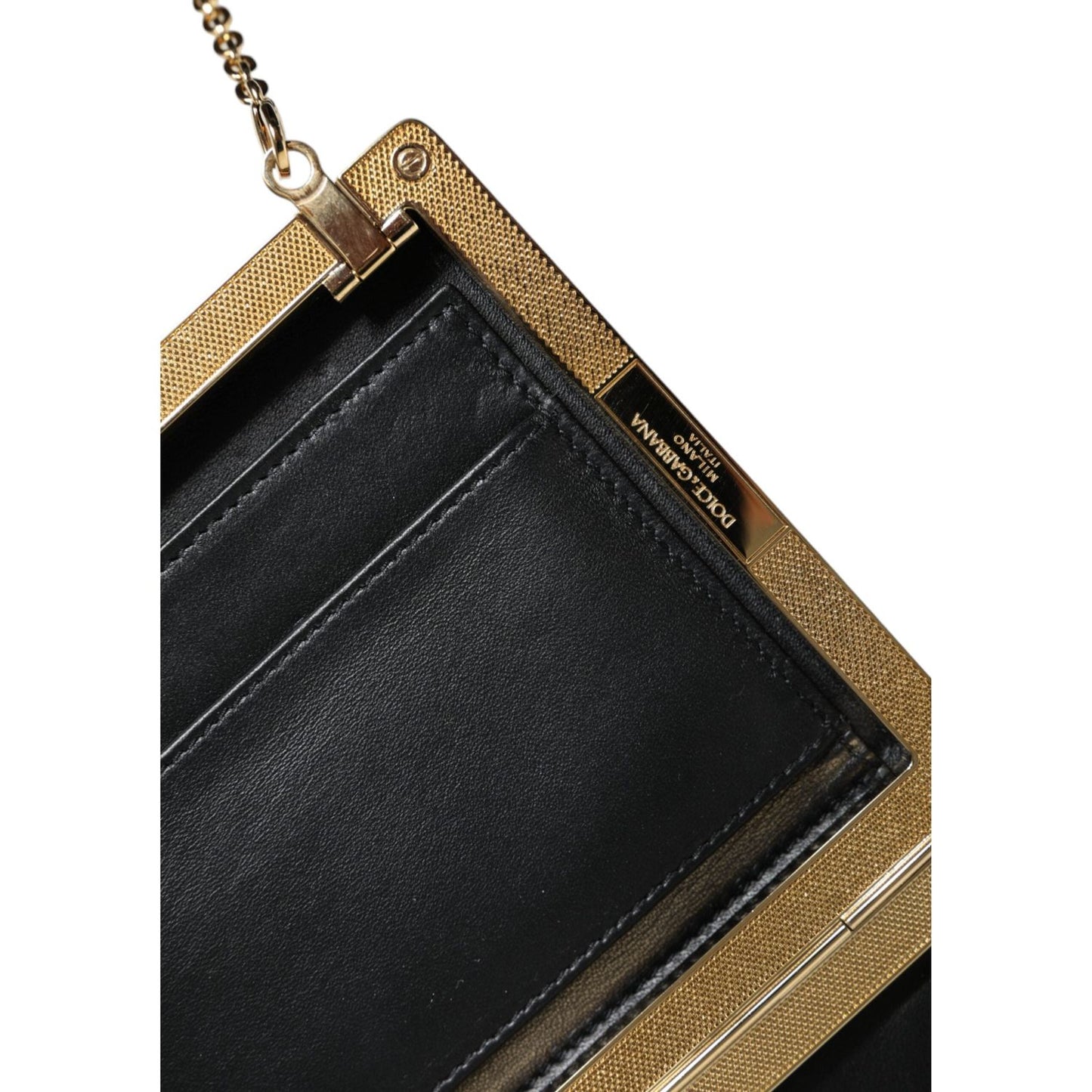 Dolce & Gabbana Brown Leather Gold Frame Clutch Mini Crossbody Bag Dolce & Gabbana Black