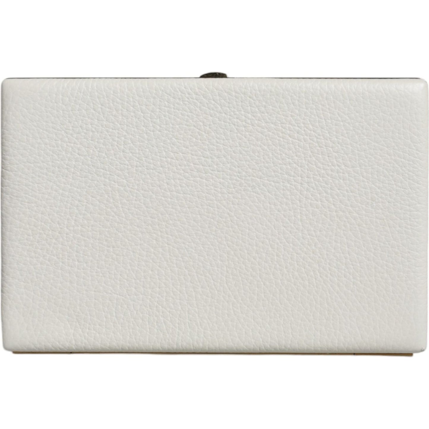 Dolce & Gabbana White Leather Gold Frame Clutch Evening Party Purse Bag Dolce & Gabbana Light Gray