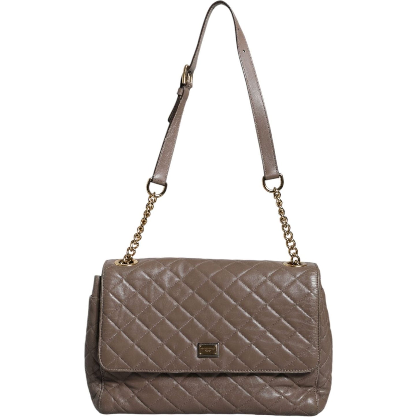 Dolce & Gabbana Brown Quilted Leather Shoulder Purse Satchel Bag Dolce & Gabbana Dim Gray