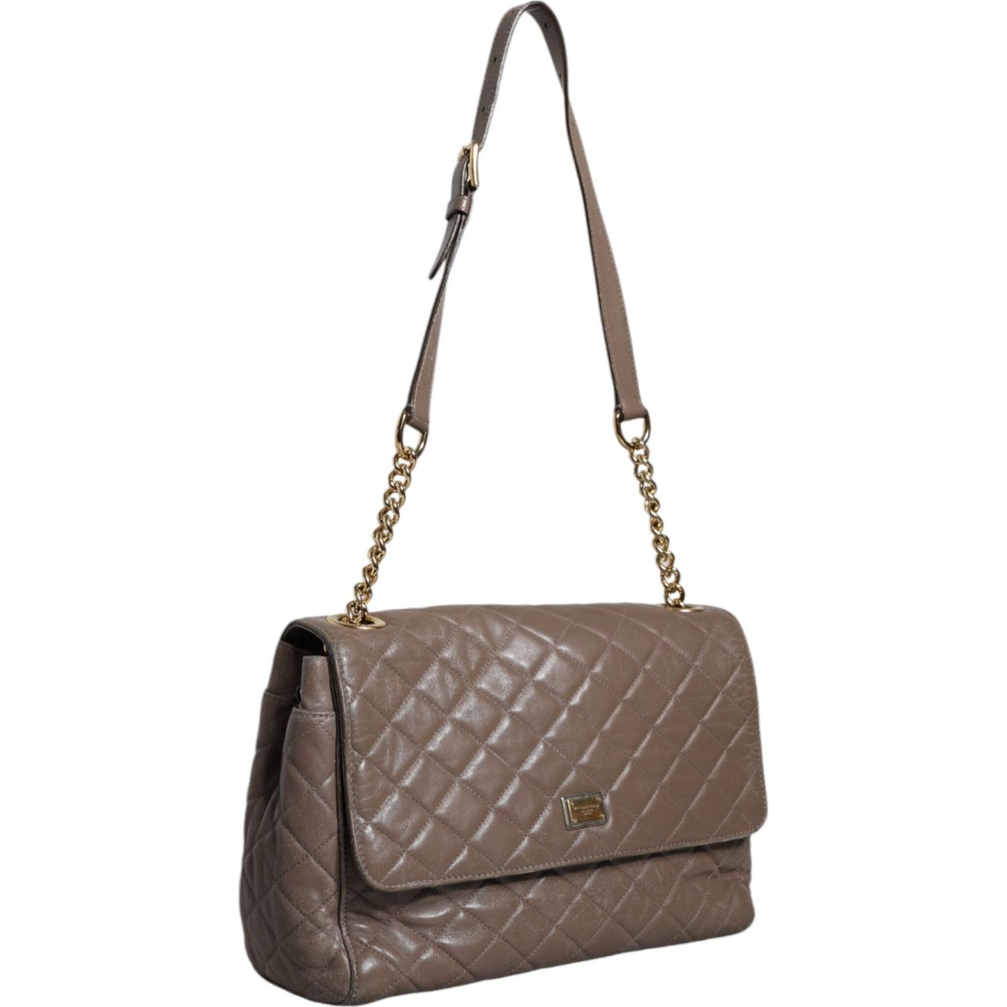 Dolce & Gabbana Brown Quilted Leather Shoulder Purse Satchel Bag Dolce & Gabbana Dim Gray