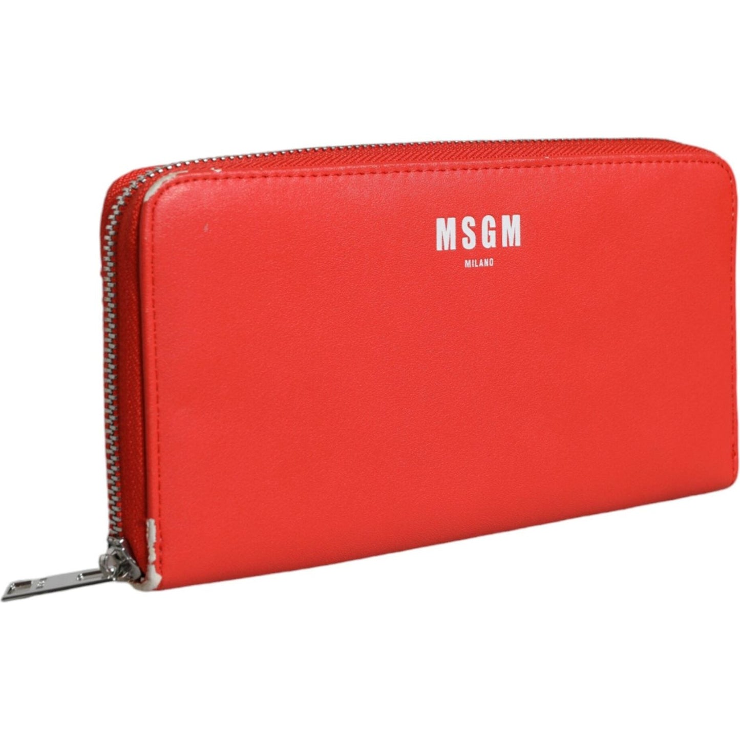MSGM Red Leather Continental Zip Around Card Holder Bifold Clutch Wallet MSGM Tomato
