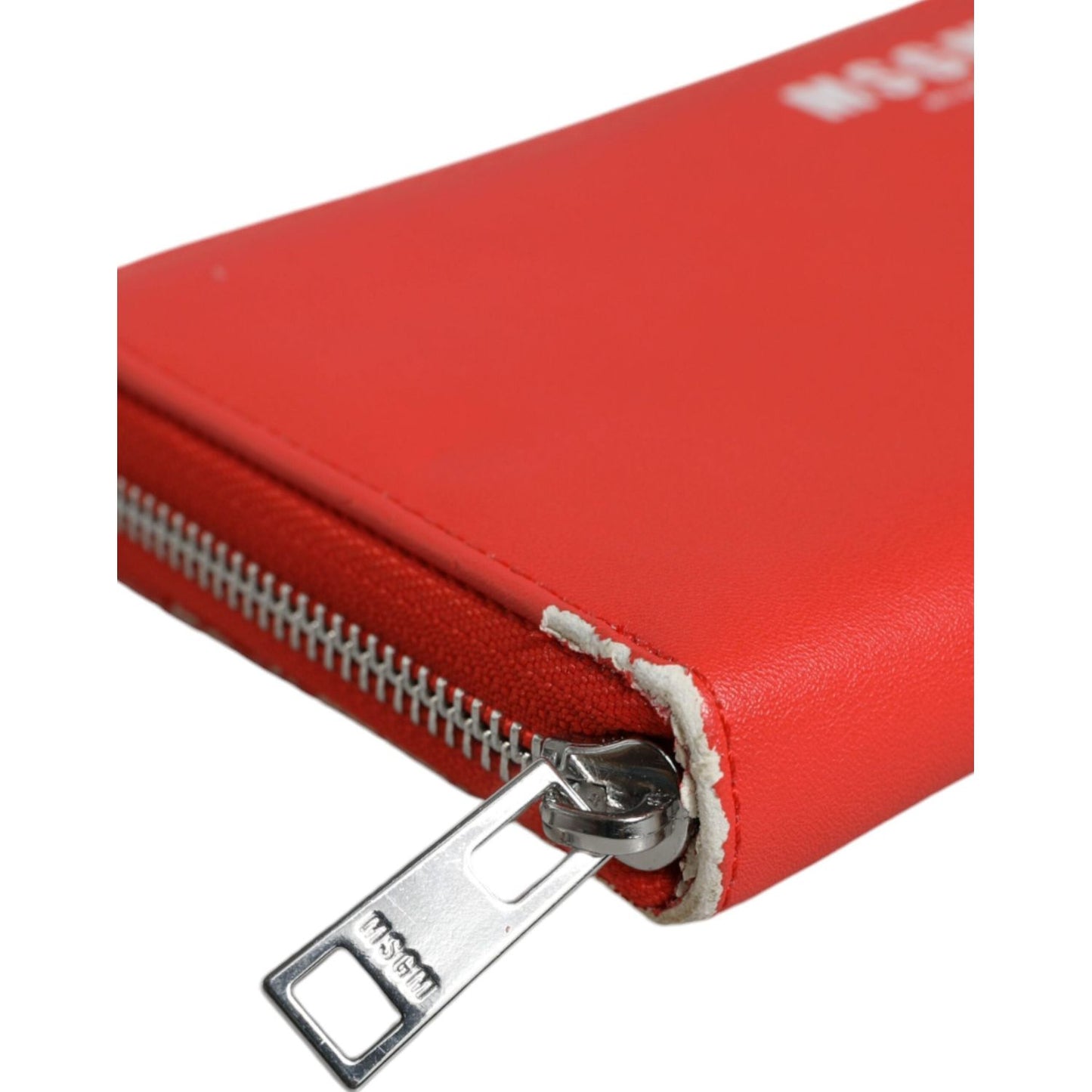MSGM Red Leather Continental Zip Around Card Holder Bifold Clutch Wallet MSGM Firebrick