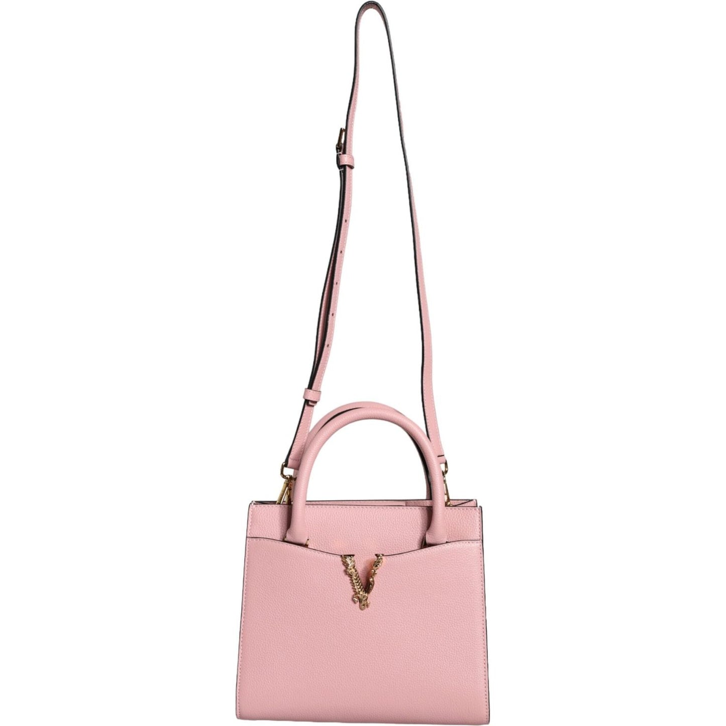 Versace Pink Small Top Handle Grainy Calf Leather Crossbody Bag Versace Light Pink