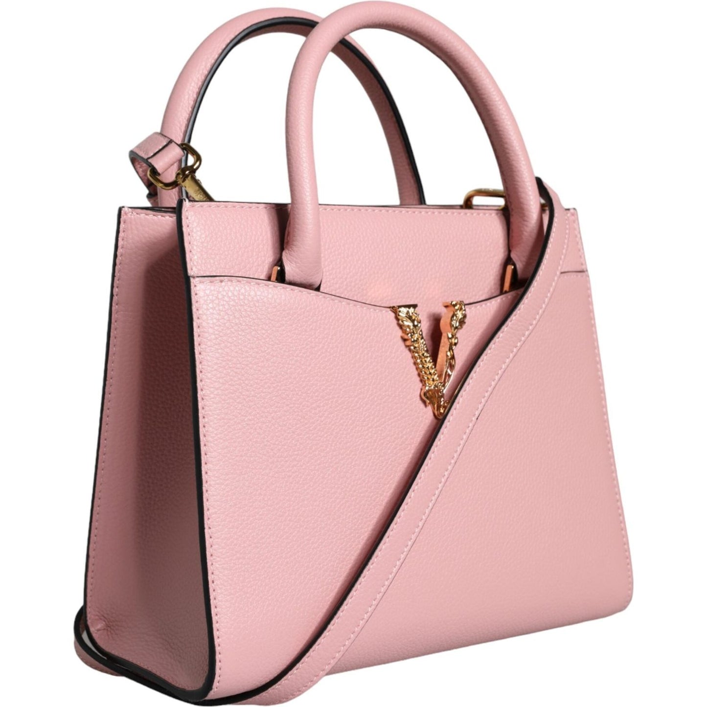 Versace Pink Small Top Handle Grainy Calf Leather Crossbody Bag Versace Light Pink