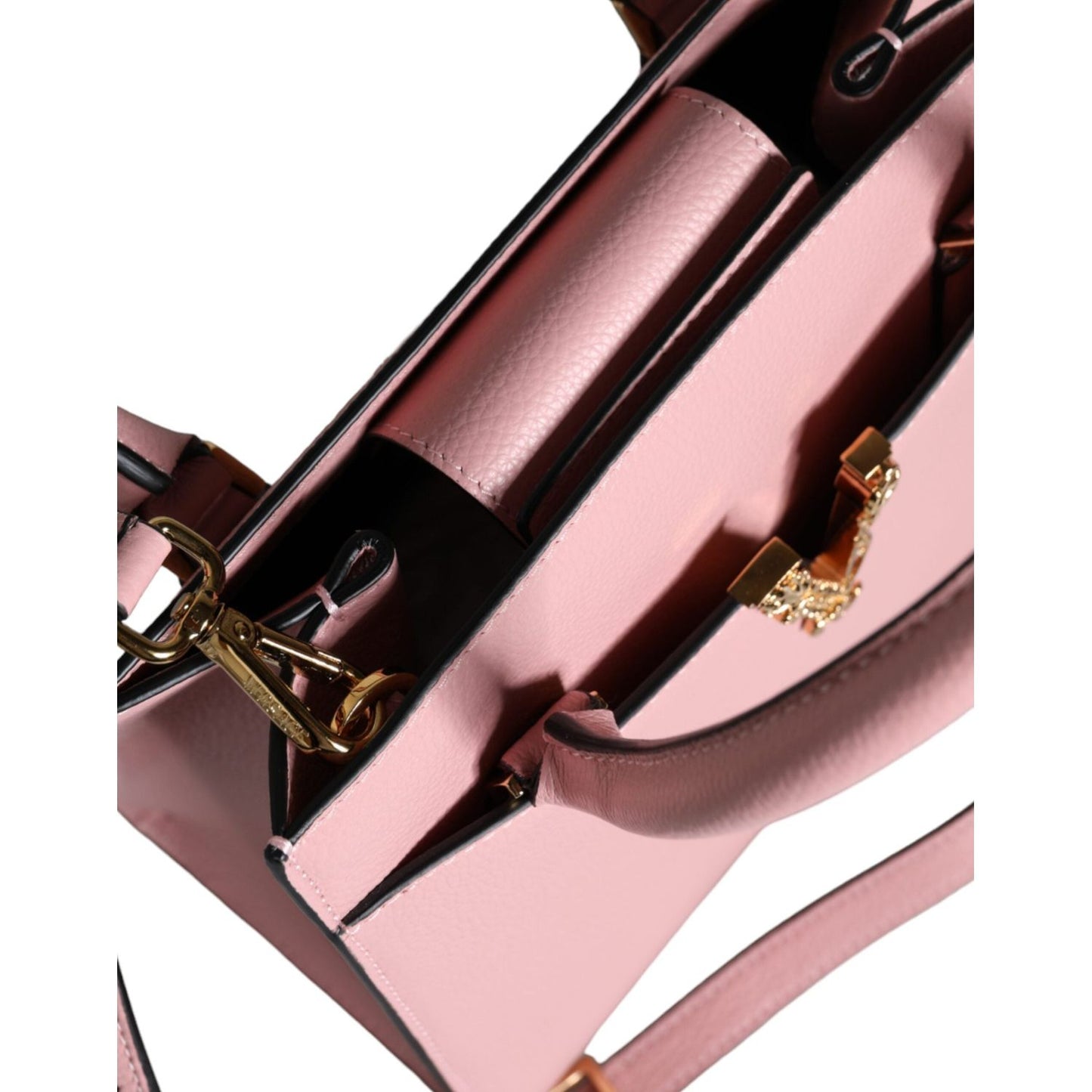 Versace Pink Small Top Handle Grainy Calf Leather Crossbody Bag Versace Light Pink