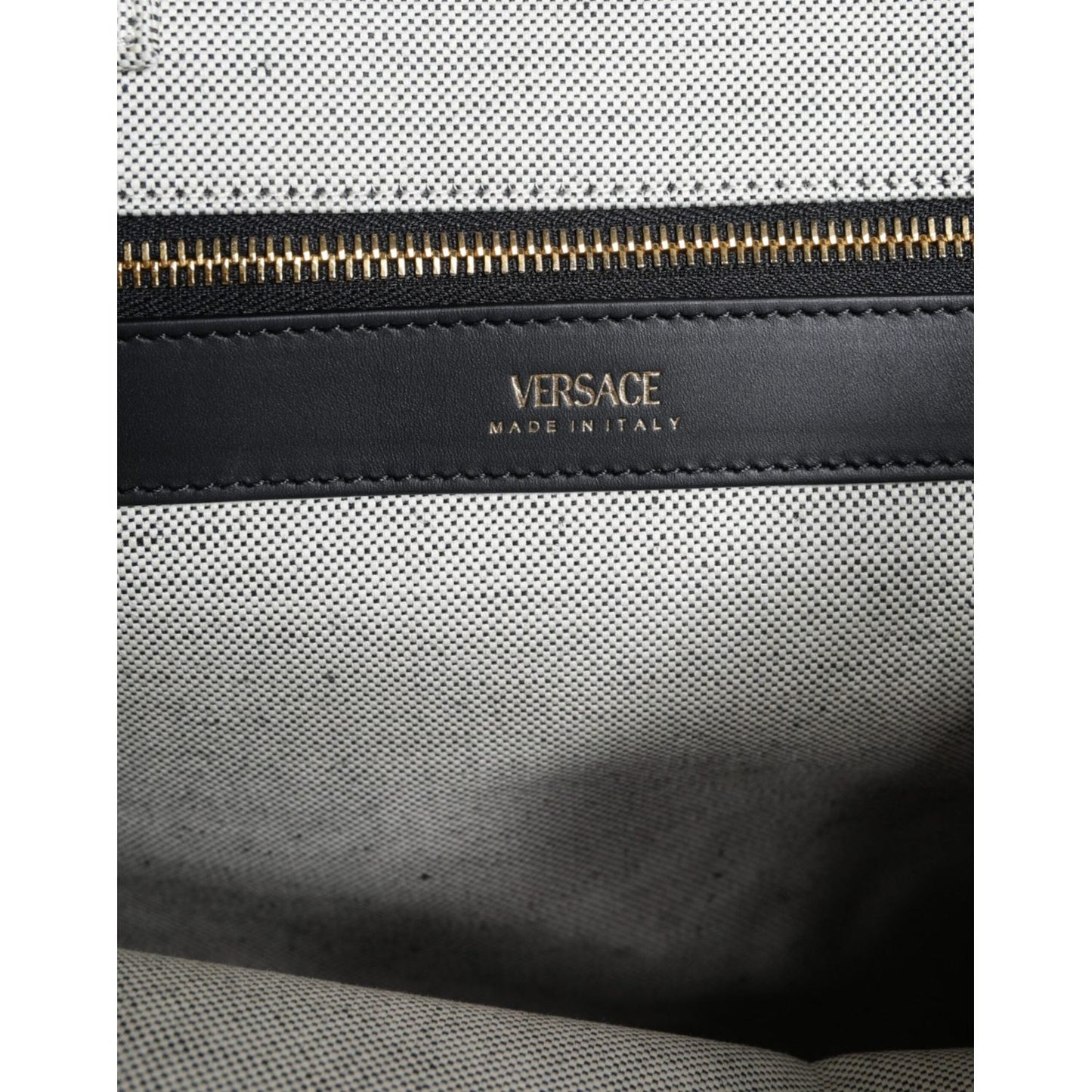 Versace White Top Handle Canvas Leather Logo Crossbody Tote Bag Versace Dark Slate Gray