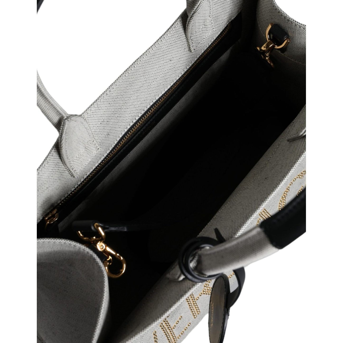 Versace White Top Handle Canvas Leather Logo Crossbody Tote Bag Versace Gray