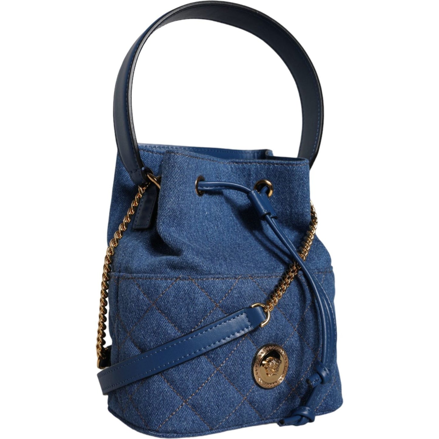 Versace Blue Quilted Denim Leather Crossbody Shoulder Bag Versace Dark Slate Gray