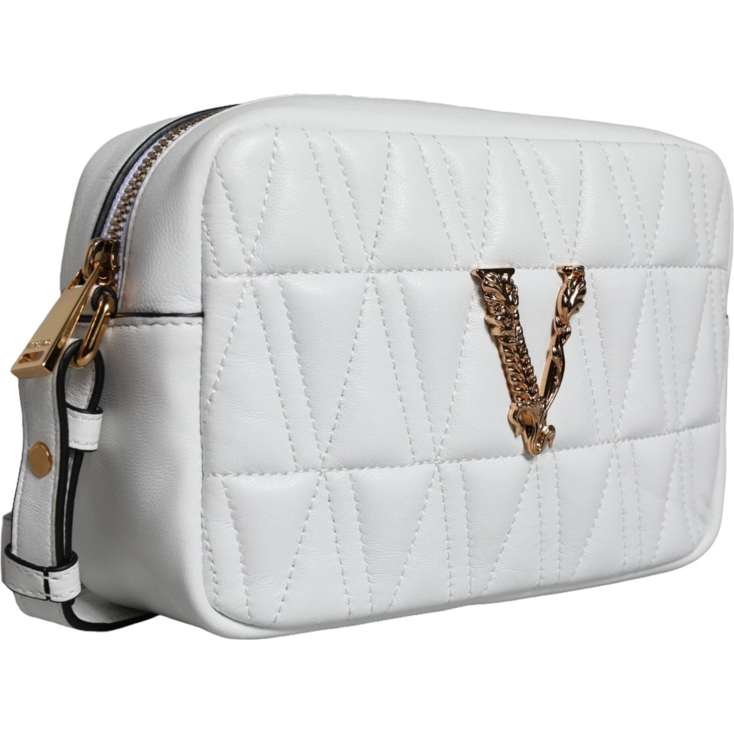 Versace White Quilted Nappa Leather Crossbody Shoulder Bag Versace Light Gray